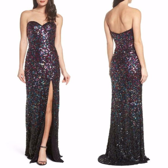 MAC DUGGAL STRAPLESS SEQUIN CONFETTI SWEETHEART NECK GOWN sz 0